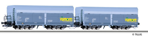 TILLIG Modellbahnen 01079 - TT - Güterwagenset der Viamont a.s., bestehend aus zwei Selbstentladewagen Falls, Ep. VI